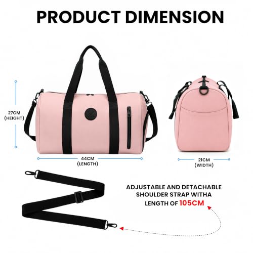 Image of Storite Travel Duffel Bag for Women & Men, Water-Resistant Nylon Weekender Bag with Adjustable Shoulder Strap, Lightweight Overnight Luggage Bag for Travel, Sports & Daily Use (Pink Front Zip)