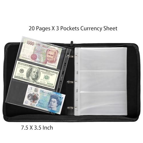 Álbum de colección para monedas con 250 bolsillos y 60 fundas para billetes miniatura 4