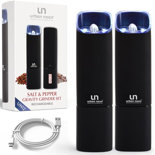 Urban Noon Stainless Steel Rechargeable Gravity Salt and Pepper Grinder Set (Black Matte)