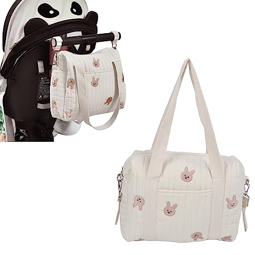 Hapivida Baby Stroller Organizer Bag, Large Capacity Universal Pram Storage Organiser with 2 Straps, Lightweight Multifunctional Travel Tote, Cotton Diaper Bag for Parents on the Go