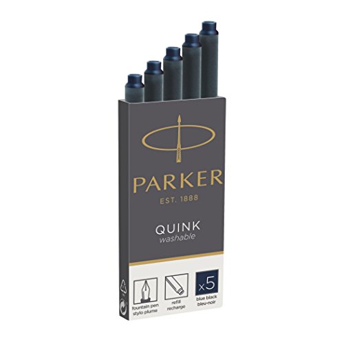 Parker Quink Ink Refill Cartridge for Fountain Pens, Blue/Black Ink, 5/Pack