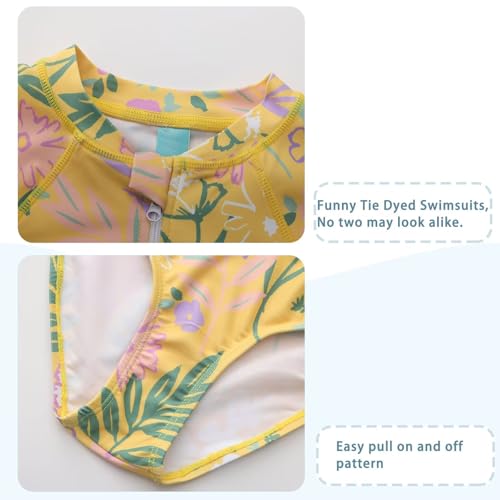 Image of Girls Long Sleeve Rash Guard Set Tie Dye Bathing Suits Two Piece Swimsuits for Kids Swim Shirts 3-16 Years