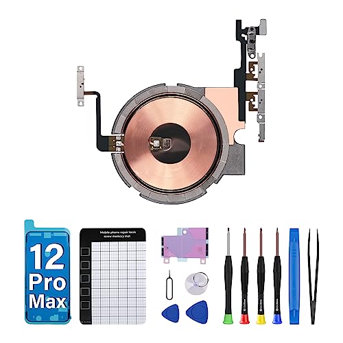 DGSCSMY for iPhone 12 Pro Max Power Volume Button Wireless Charging Charger Panel Coil Sticker Replacement OEM NFC Chip On/Off Switch Silent Mute Key Repair Fix Tools Kit A2342 A2410 A2412 A2411