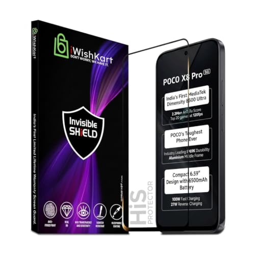 Image of Military Grade compatible with Poco X8 Pro 5G Tempered Glass | 100% Fingerprint Working | screen protector guard Full Edge to Edge 9H Full Glue FHD with Easy Installation kit | 6.59 Inch | X8pro