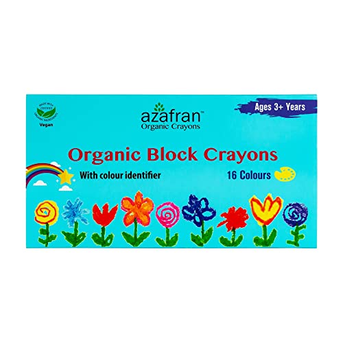 Image of Azafran Organics 16 Non-toxic Block Crayons, Standard Size, For Pre School Kids, Baby Safe, Hypoallergenic, No Mineral Oils, No Harmful Chemicals, 16 Color Shades, Multi-coloured.