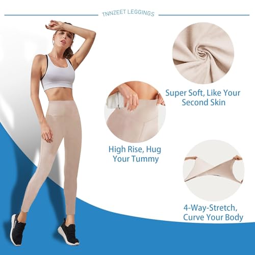 Image of TNNZEET High Waisted Leggings for Women - No See Through Tummy Control Cycling Workout Yoga Pants with Pockets Reg & Plus