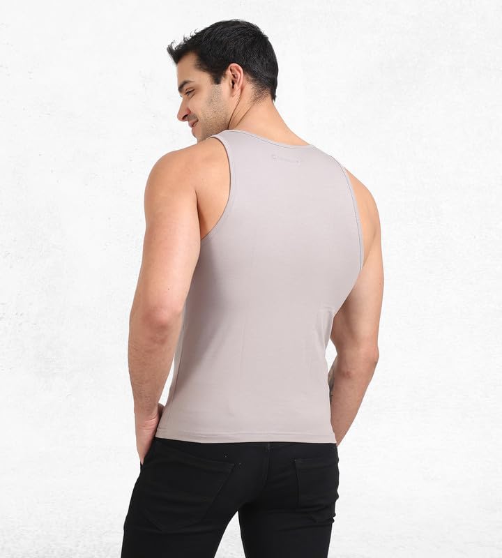 Image of Freecultr Cotton Vest for Men Sleeveless Lightweight Solid Round Neck Comfort Vest | Ultra-Soft Breathable Innerwear Sando for Gym, Sports, Workout, and Everyday Wear | Regular Fit and Durable Design