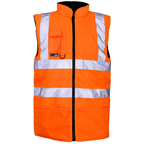Army And Workwear - Gilet réversible haute visibilité homme tenue de travail sécurité, ORANGE avec bandes réflichissante- Rail GO/RT, XXXL 3XL