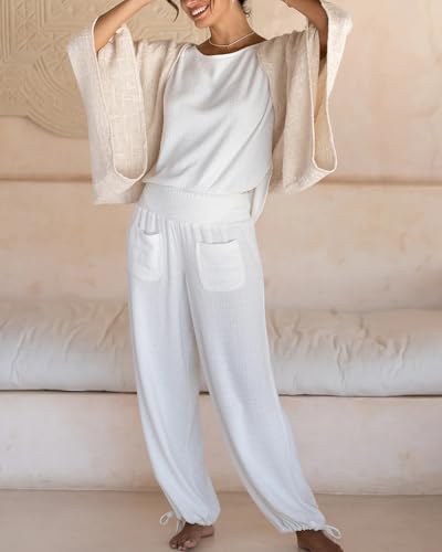 Women's Cotton Linen Shrug Kimono Sleeve Open Front Casual Loose Cover Ups Lightweight Cardigan4