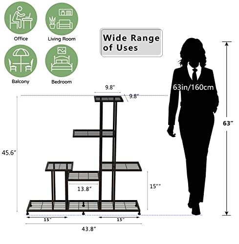 Metal Plant Stand, 5 Tiers Multifunctional Plant Stands For Indoor Plants, Decorative Black Steel Plant Shelf For Indoor Outdoor Patio Garden Balcony And Yard(5 Tiers 12 Pots) #TOP4