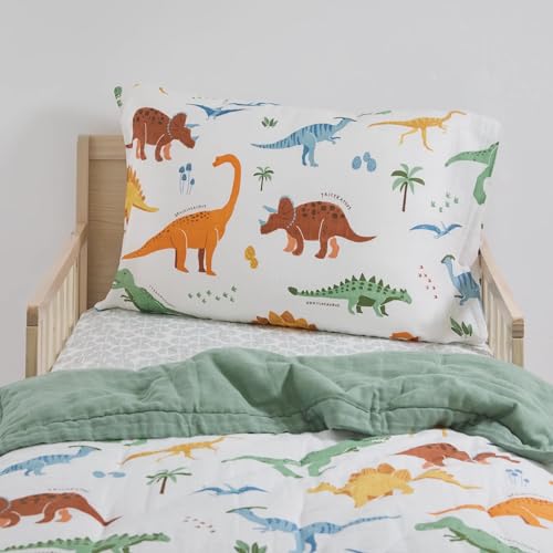 Image of Little Unicorn Toddler Bedding 3-Piece Set | Includes Comforter, Crib Sheet & Pillowcase | Soft & Breathable Muslin Fabric | for Convertible Cribs & Toddler Beds (Dino Names)