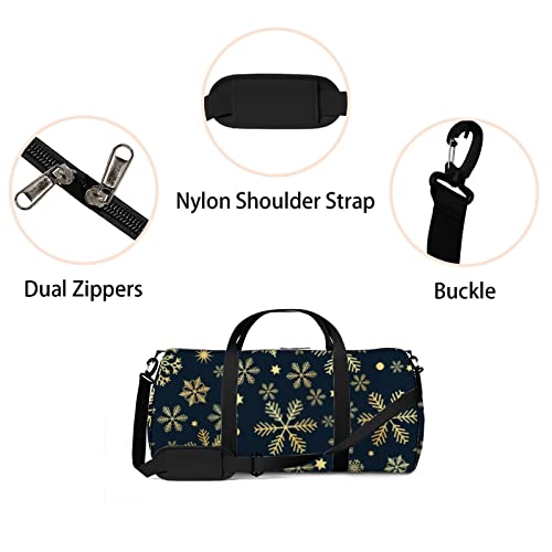 Bolsa de viagem grande para homens e mulheres, Natal, ouro escuro, vintage, flocos de neve, bolsa de