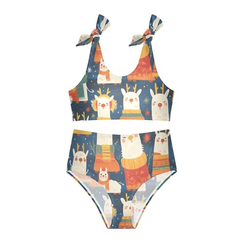 KLL Christmas Llamas Pattern Girls' Two Piece Bikini Set Beach Swimsuits Swimming Suits Cute Shoulder Strap3