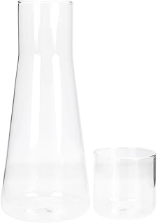 POPETPOP 透明なガラス製ケトル 多機能ウォーターカラフェ 耐熱冷水容器 ガラス蓋カップ付きの卓上用水差し 家庭用ジュース保存とベッドサ