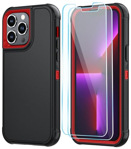 Image of SunStory Compatible with iPhone 13 Pro Case with HD Screen Protector, 3-Layer Heavy Duty Full-Body Cover,3 in 1 Hybrid Protective Case for iPhone 13 Pro 6.1 inch,BlackRed
