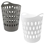 Large Tall Lightweight Plastic Grey White Washing Clothing Laundry Utility Baskets With Handles (1, Grey)