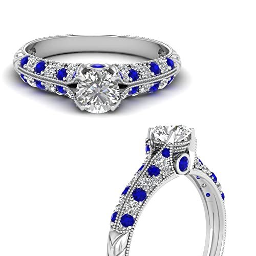 Image of Choose Your Gemstone 2 Row Milgrain Diamond CZ Ring 925 Sterling Silver Round Shape Vintage Engagement Rings Matching Jewelry Wedding Jewelry Easy to Wear Gifts US Size 4 to 12