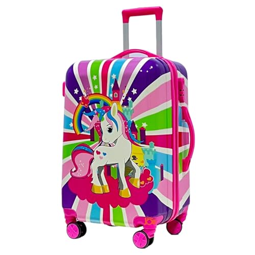 Image of JUNIOR JOE Abs Plastic Hard Shell 8 Wheels 24 Inch 360 Degree Rolling Wheels Travel Trolley Suitcase for Kids (Luggage-5), Pink