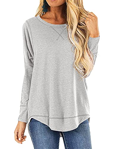 HIYIYEZI Fall Tops for Women Long Sleeve Side Split Casual Loose Tunic Top