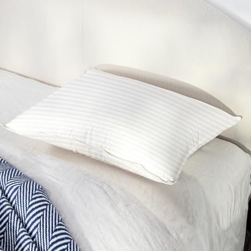 Image of White Pillow Set of 2 Sleep Pillow | 46 x 69 cm Neck Pillow | Satin Stripes Pattern Microfibre Bed Pillow with Pillow Cover | 100 GSM Hypoallergenic Pillow