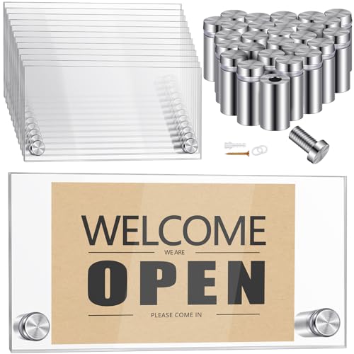Demissle 12 Sets Clear Acrylic Wall Name Plate Holders Office Door Mount Name Plate Holder with Stainless Steel Standoff Screws for Office Home Store Restaurant (6 x 3 Inch)