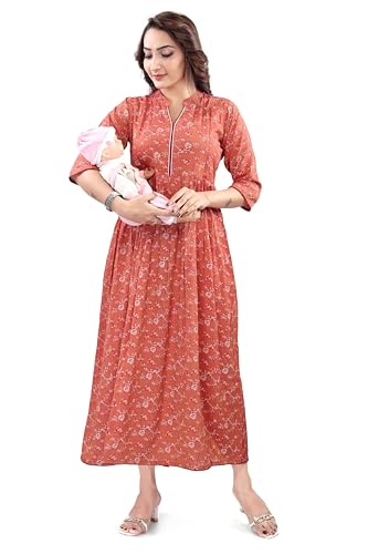 Image of B2F Women's Flared Anarkali Maternity Dress, Feeding Kurti with Concealed Zip for Pre & Post Pregnancy