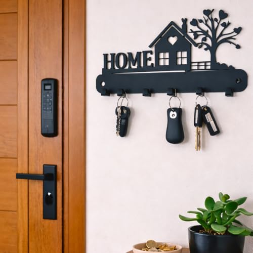 Image of Metal Key Holder Wall Mount - 7 Hooks | Decorative Key Rack & Organizer, Sturdy Hanger for Keys | Stylish Metal Wall Decor Key Hanger for Entryway, Kitchen, Hallway & Room Decor, Gift