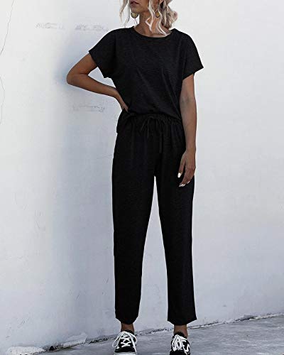 Eurivicy Women's 2 Piece Outfits Sets Short Sleeve Crewneck T-Shirts And Pocketed Jogger Pants Casual Summer Tracksuit Set #TOP1