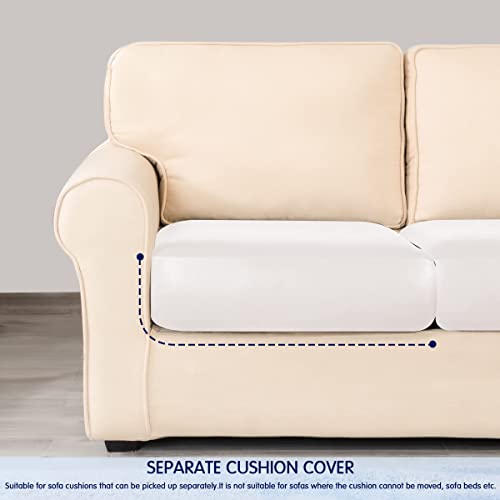 Subrtex Leather Cushion Covers Waterproof Breathable Sofa Seat Slipcpvers For 2-3-4 Seaters Stretch Replacement For Furniture Protector (2 Pack, Ivory) #TOP1