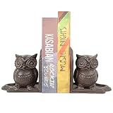 Remenna Owl Decorative Bookend, Heavy Duty Cast Iron, Vintage Shelf Decor, Antique Brown…