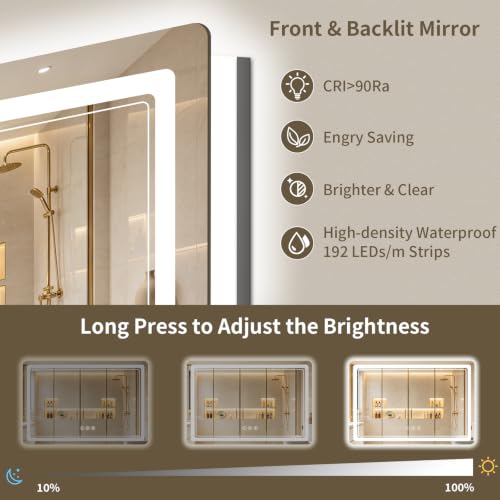 Image of 30 inchx71 inch LED Bathroom Mirror with Lights, Backlit + Front Lit, Anti-Fog, Lighted Bathroom Mirror for Wall, HD Shatterproof Tempered Glass, Dimmable, Memory Function (Horizontal /Vertical)