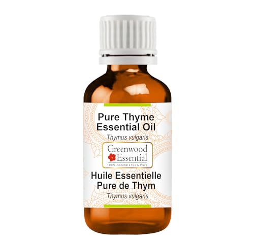 Greenwood Essential Thyme Essential Oil (Thymus vulgaris) Pure | Non-Sticky | Non-Greasy | Lightweight | Men & Women | All Skin Types | Steam Distilled 15ml (0.50 oz)