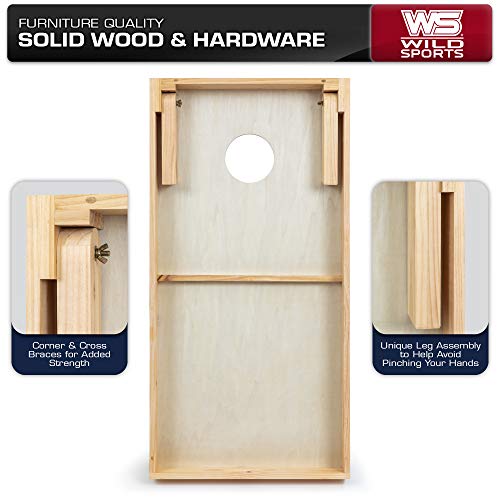 Solid Wood Tournament Style Corn Hole Outdoor Game By Wild Sports: 2 Sturdy Tournament Approved Wood Cornhole Boards And 8 Durable Bean Bags #TOP3