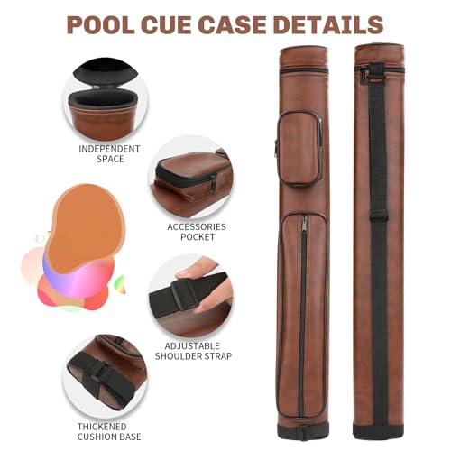 AKLOT Pool Cue Cases, 2x2 Hard Pool Billiard Cue Stick Carrying Case, Pool Billiards Accessories (Brown Color)