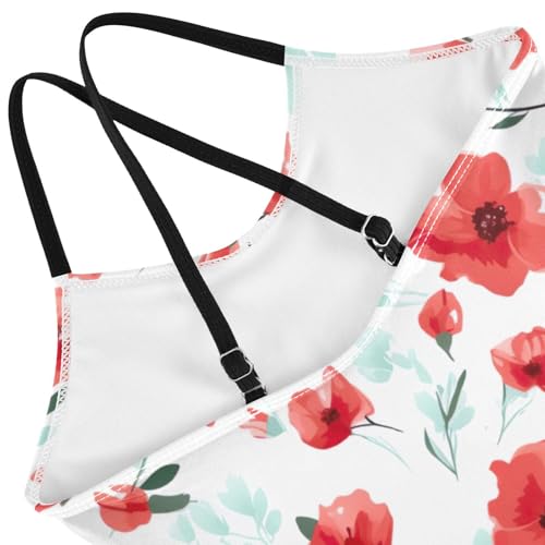 Flowers Floral Red Girls One Piece Swimsuit Beach Swimwear 208517044