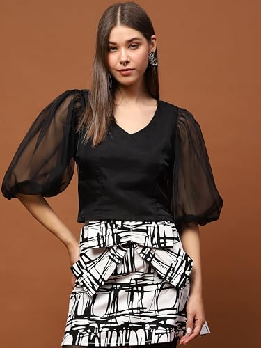 Image of Sera Classics Women's Elegant Printed Sheer | Tie-Dye | Floral | Puff Sleeve Casual Wear Top | Blouse