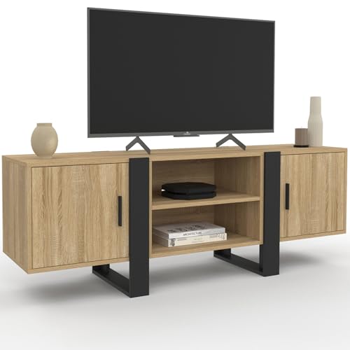 IDMarket - Meuble TV 140 cm Phoenix 2 Portes Bois et...