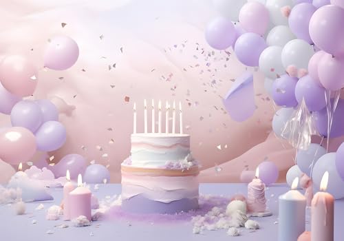 Pastel Pink Lavender Birthday Cake Backdrop Balloon Confetti Candle Background