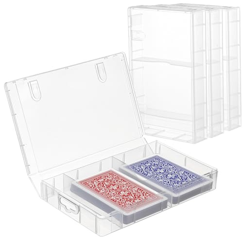 4 PCS Plastic Bridge Size Playing Cards Boxes, Snaps Closed Empty Plastic Storage Box, 2 Decks Bridge Card Case, Playingcard Storage Clear Business Trading Card Case for 3.4x2.2inches Cards