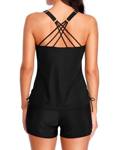 Image of Tempt Me Two Piece Tankini Swimsuits for Women Tummy Control Bathing Suit with Shorts Athletic Swimwear