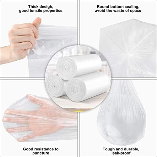 200 Clear 2.6 Gallon Small Garbage Bagswhite, Bathroom Trash Can Bin Liners, Small Plastic Bags for home office kitchen,fit 10 Liter, 2,2.5,3 Gal, Clear, Bags 50 Count per Roll