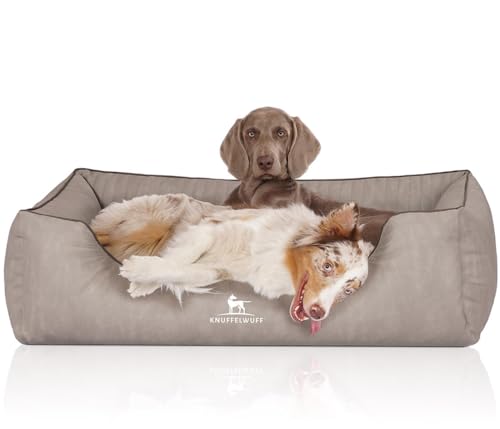 Knuffelwuff Orthopädisches Hundebett Tampa aus laser-gestepptem Kunstleder XXL 120 x 85cm Grau