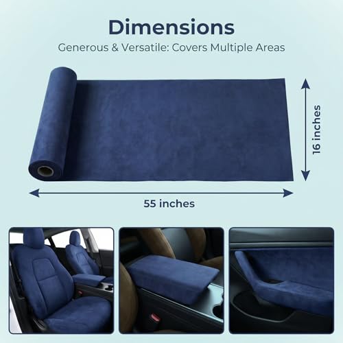 Image of Suede Fabric Wrap - Self Adhesive Film Sticker 16 x 55 Inches Silky Decal Sheet for Car Interior Furniture Upholstery DIY Elastic Stretch Peel and Stick Navy