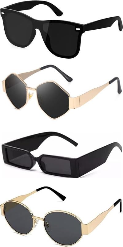 Unisex Combo offer pack of 4 shades glasses Black Round Rectangle Retro Vintage Narrow Sunglasses Women::Men Small Narrow Square Sun Glasses Combo offer pack of 4 MC-1419-image-47