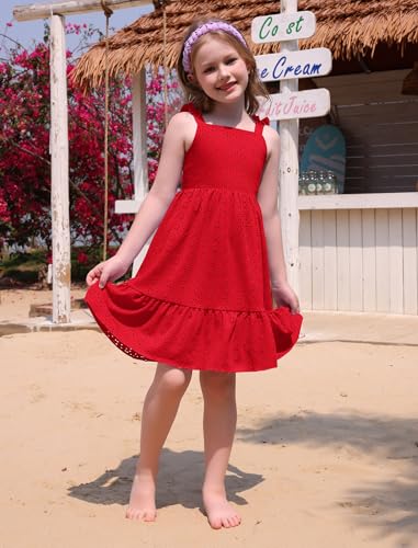FYMNSI Toddler Dress Girls Ruffle Shoulder Straps Eyelet Sundress Kids Summer Outfits Casual Birthday Party Pageant Dresses2