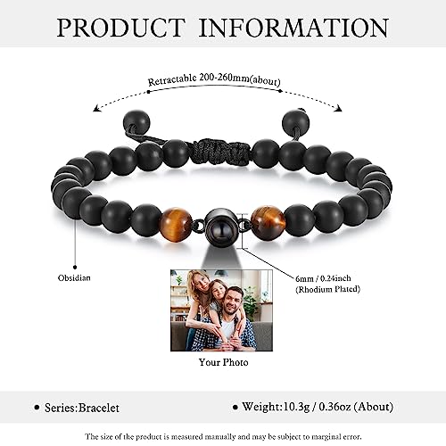 Custom Tiger Eye Memorial Bracelet for Dad - Personalized Photo Projection2