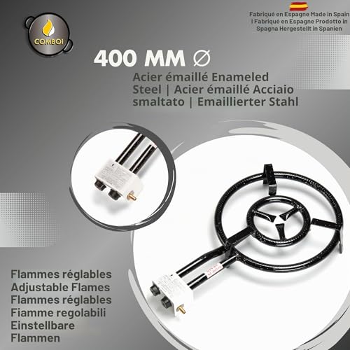 COMBOI - Poêle à paella gaz butane 40 cm, poêle à paella de 46 cm, support de pieds renforcés, niveau, tablier, livre de recettes numérique. – vue 2