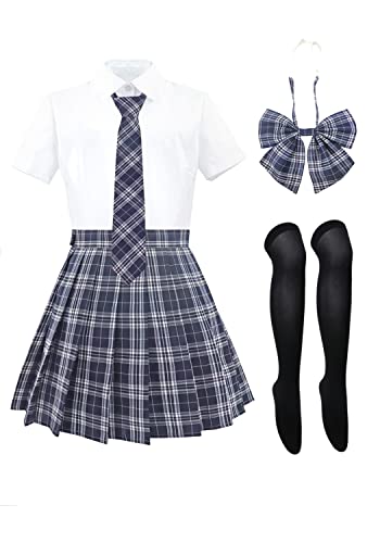 HidmFaw Schoolgirl Outfit for Women Japanese Uniform Set Plaid Skirt