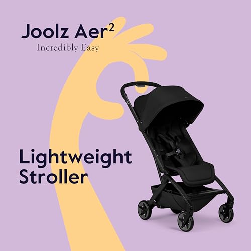 Image of Joolz Aer2 Lightweight Travel Stroller for Baby & Toddler - One-Hand Fold, Compact Carry-On Airplane Approved, Reclining Seat, UPF 50+ Canopy, Travel Pouch, Baby Net - Space Black