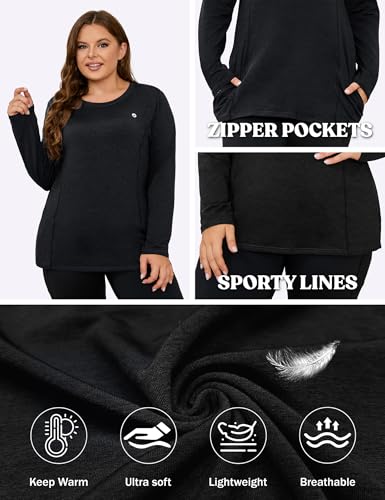 FOREYOND Plus Size Thermal Shirts for Women Fleece Lined Athletic Workout Underwear Tops Base Layer with Zipper Pocket3